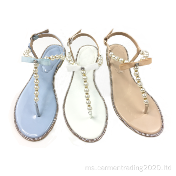 Sandal rata balet mutiara t-strap